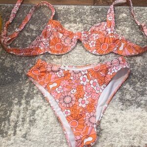 Cupshe Floral Bikini in Pink and Orange
